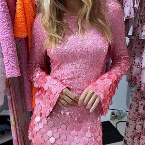 Barbiecore Pink sequin loveshackfancy lightning dress NWT